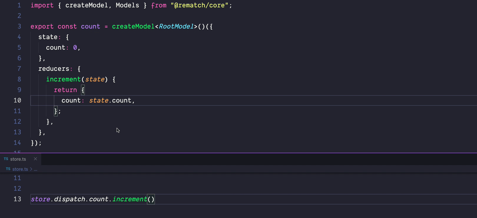 Real code of Rematch with TypeScript